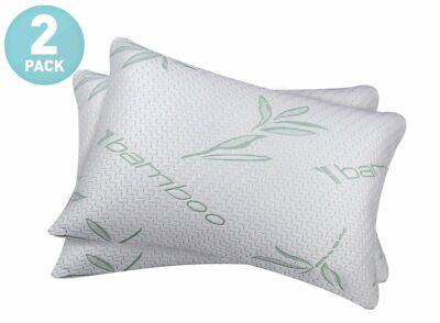  Bamboo Shredded Memory Foam Pillow with Hypoallergenic Cover 2 Pack Queen KING