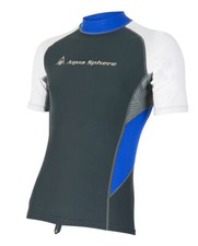 Aqua Sphere Blaze Mens Grey/Blue Short Sleeve Rash Guard Shirt Size Small
