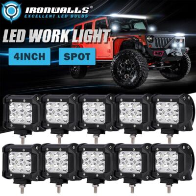 10PCS 4'' INCH LED Work Light Pods Offroad Spot Fog Driving Lamp SUV ATV Pickup