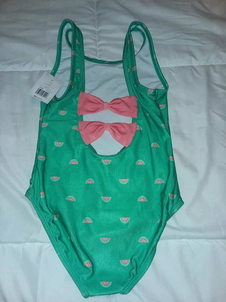 Girls 4/6 New Gymboree Watermelon One Piece Swimsuit Aqua UPF 50+ UV PROTECTION  - Image 2 of 4