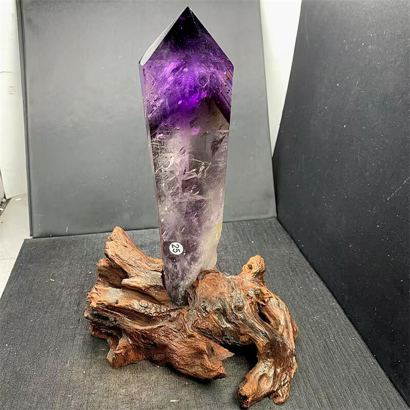 2.13LB Natural Amethyst Obelisk Healing Crystal Wand with Stand