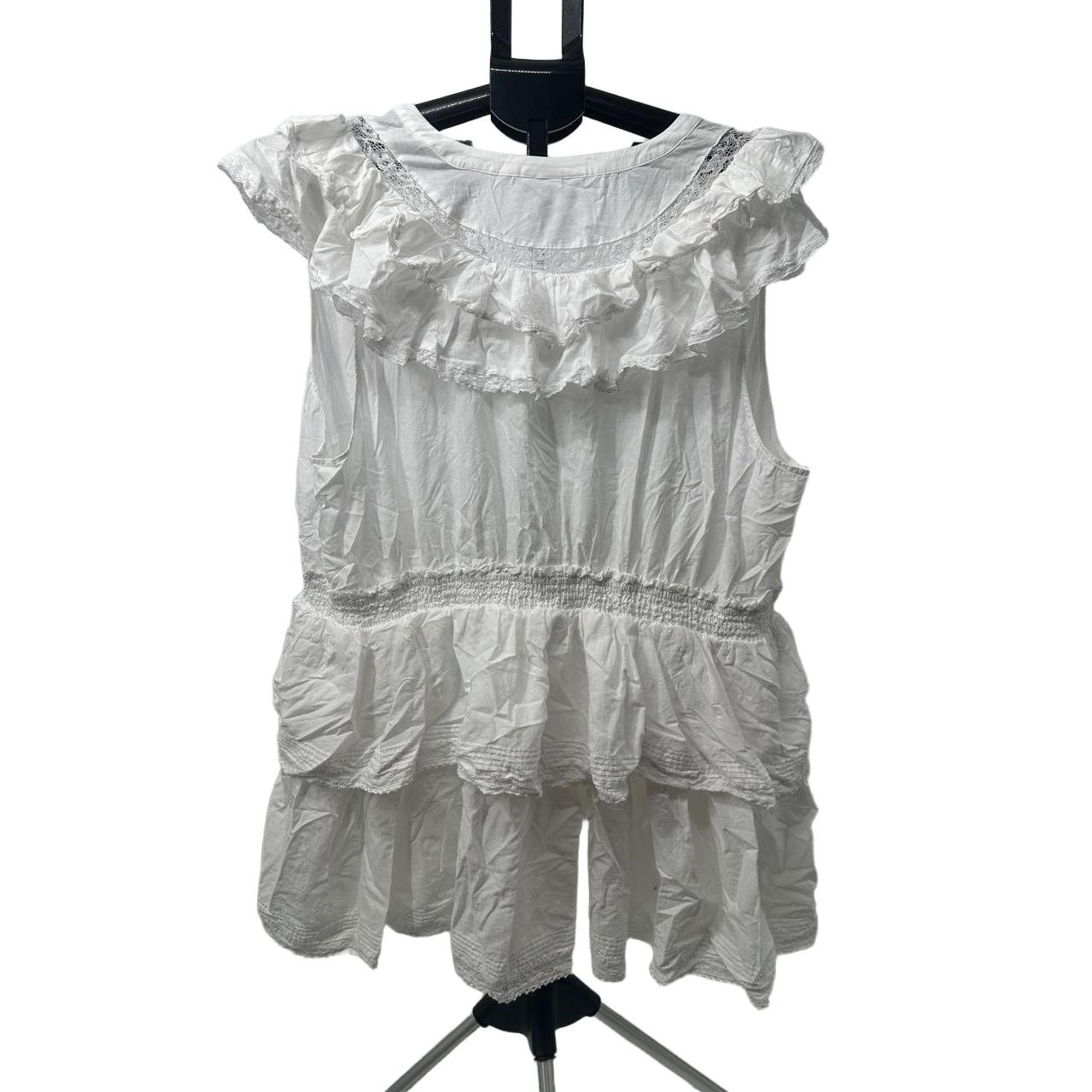 LoveShackFancy White Ruffled Collar ButtonUp Embr… - image 2