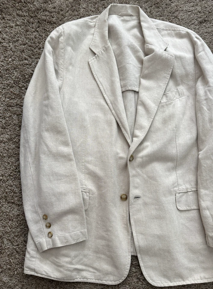 L.L. Abrigo deportivo Bean Travelers para hombre 46L largo beige/blanco lino y algodón 2 botones Foto 2 de 4