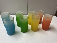 MCM Vintage Rubber Coated String Bar Set 8 Tall Drinking Glasses 5 1/2 Inches