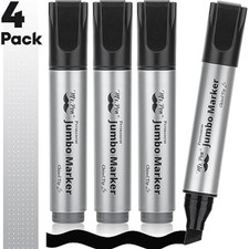 Jumbo Permanent Markers, 4 Pack, Chisel Tip, Black - Thick, Wide Tip, Large Size