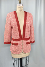 ST JOHN KNIT cardigan sweater Jacket Top SIZE 12 XL peach ivory classic
