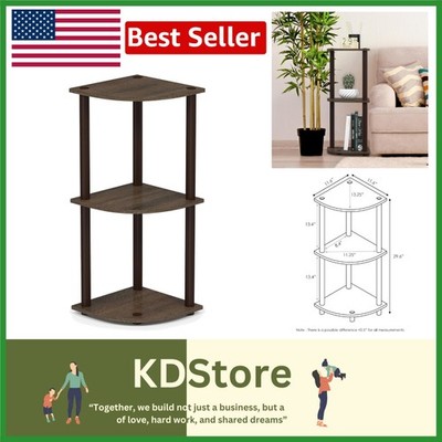 Stylish Walnut Corner Bookshelf - 3-Tier Open Storage for Living Room or Office