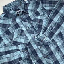 Wrangler Western Blue Plaid Pearl Snap Shirt Mens XL Long Sleeve Pockets EUC