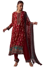 GoSriKi Women's Rayon Viscose Straight Printed Kurta with Pant & Dupatta