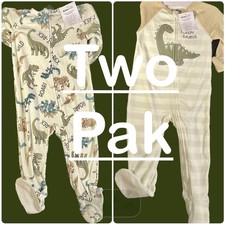 Dinosaur Toddler Boys 2T Footed Pajamas 2 Pack Fleece Zip Up NWT Sleepwear Set