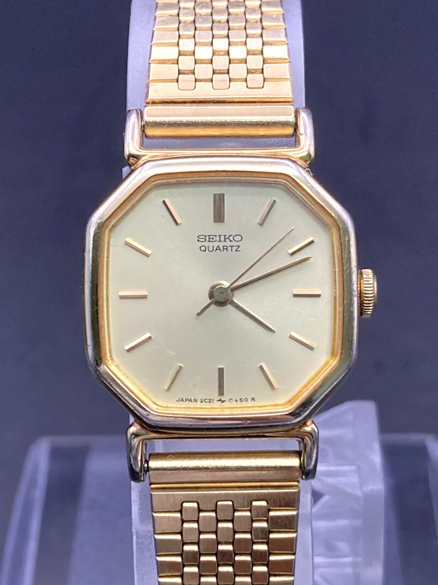N Mint/New Batt] SEIKO 2C21-5170 Women's Vintage Watch Gold Dial