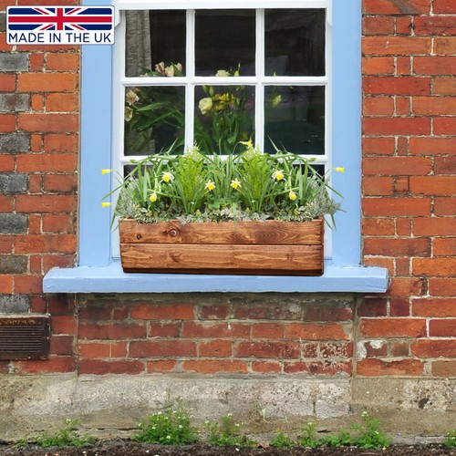 Set of 2 Window Box 50cm Garden Planter HORTICO Wooden Trough Outdoor Plant Pot - Picture 7 of 9