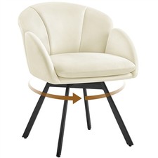 Chaise de Salon Design Fleur Fauteuil en Velours Rotatif avec Coussin Beige