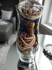 Vintage Estate Jewelry Mystery Jar Lot Random Mix Gold Silver Tone Pearl 2.10 LB