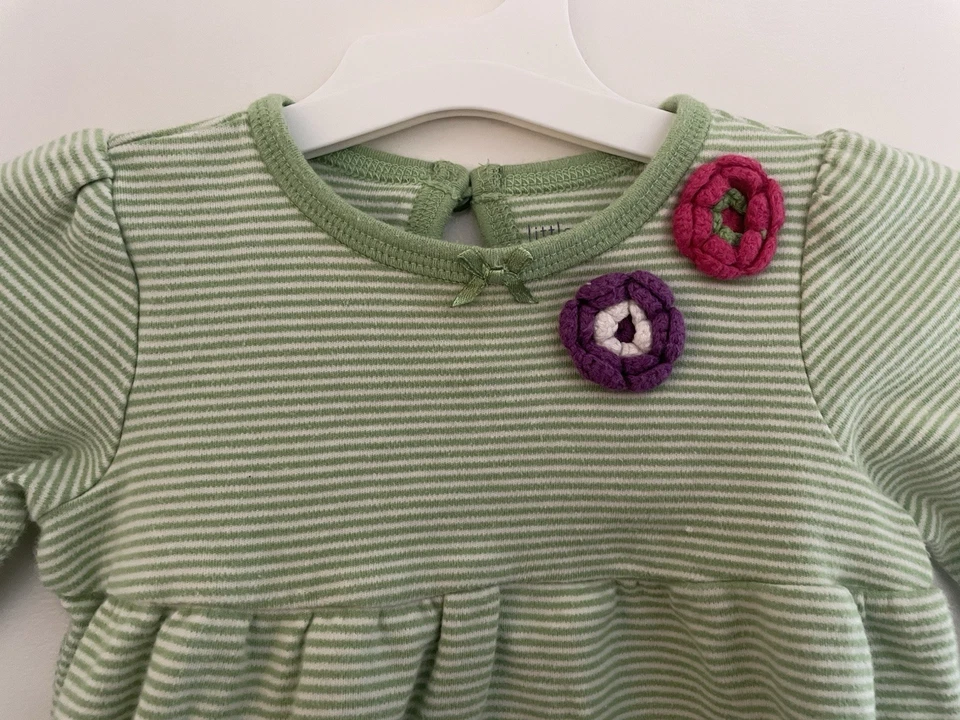 Little Wonders Baby Girl Tiered Striped 100% Cotton Long Sleeve Dress Green 6-9M Foto 3 de 4