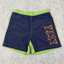 Nautica Graphic Swimwear Trunks Men's Sz Medium Actual Fits 35.5x6 Navy Green