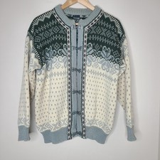 DALE OF NORWAY Fair Isle Wool Knit Clasp Ski Cardigan Sweater Cream Green US L
