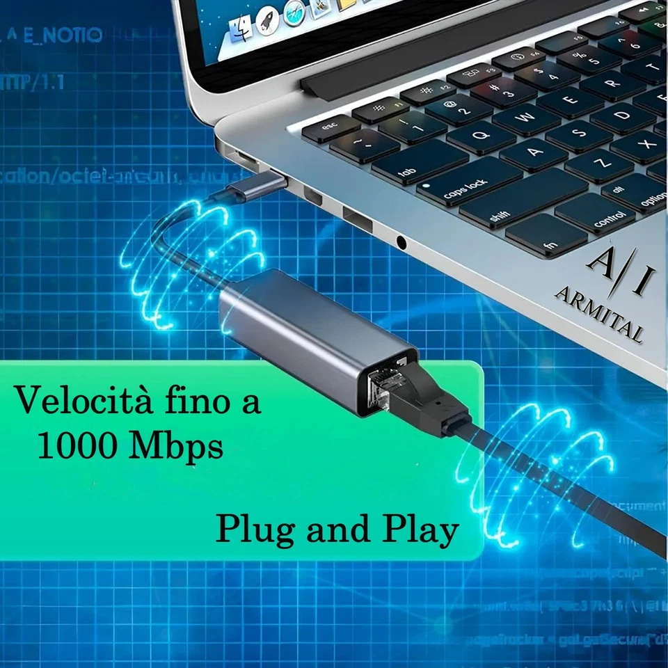 Adattatore Tipo-C/USB a LAN RJ45 1000Mbps Convertitore Rete Ethernet Gigabit - Immagine 2 di 4