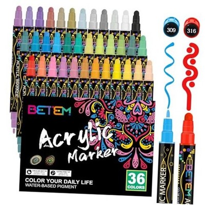 Betem 36 Colors Dual Tip Acrylic Paint Pens Markers, 36 Colors Paint Markers