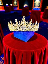 Iced Out Gold Rhinestone Queen Tiara Crown Quinceanera Birthday Party Women