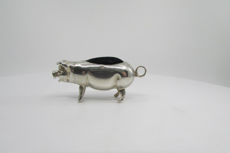 Edwardian Style English Hallmarked Sterling Silver Pig Pin Cushion