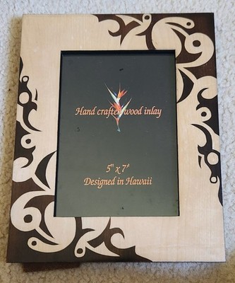 Hand Crafted Wood Inlay Photo Frame Holds 5X7 Picture Designed in Hawaii  NIB