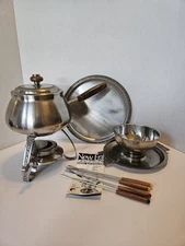 VTG Oneida 18/8 Stainless Steel Fondue Set Pot with Lid, forks, stand 10 piece
