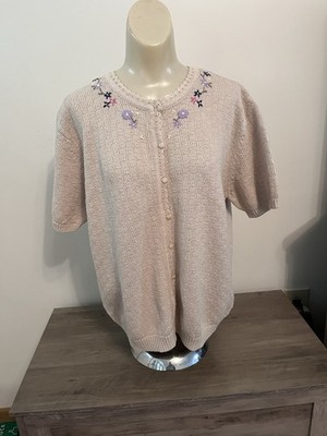 Vtg Northern Reflections Embroidered Floral Short Sleeve Cardigan L Grannycore