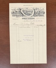 H.C. Rowe & Co. Oyster Growers New Haven, Connecticut Billhead Receipt 1890s 