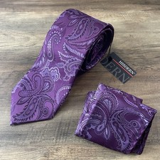 NWT Hisdern Men  s Dark Purple Classic Paisley Tie  Pocket Square