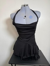 White Fox Black Halter Neck Ruched Mini Dress Size S Ruffle Hem Y2K Party Club
