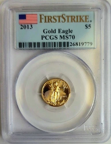2013 American Gold Eagle 1/10th T. Oz Coin $5 PCGS MS70 First Strike Flag Label