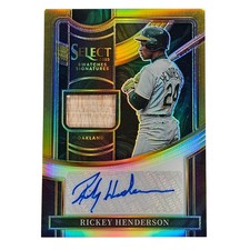 2023 Select Swatches Signatures Gold Rickey Henderson Auto Game Used Bat #'d /10