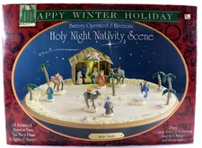 Vintage Happy Winter Holiday Holy Night Animated Musical Nativity Scene Read