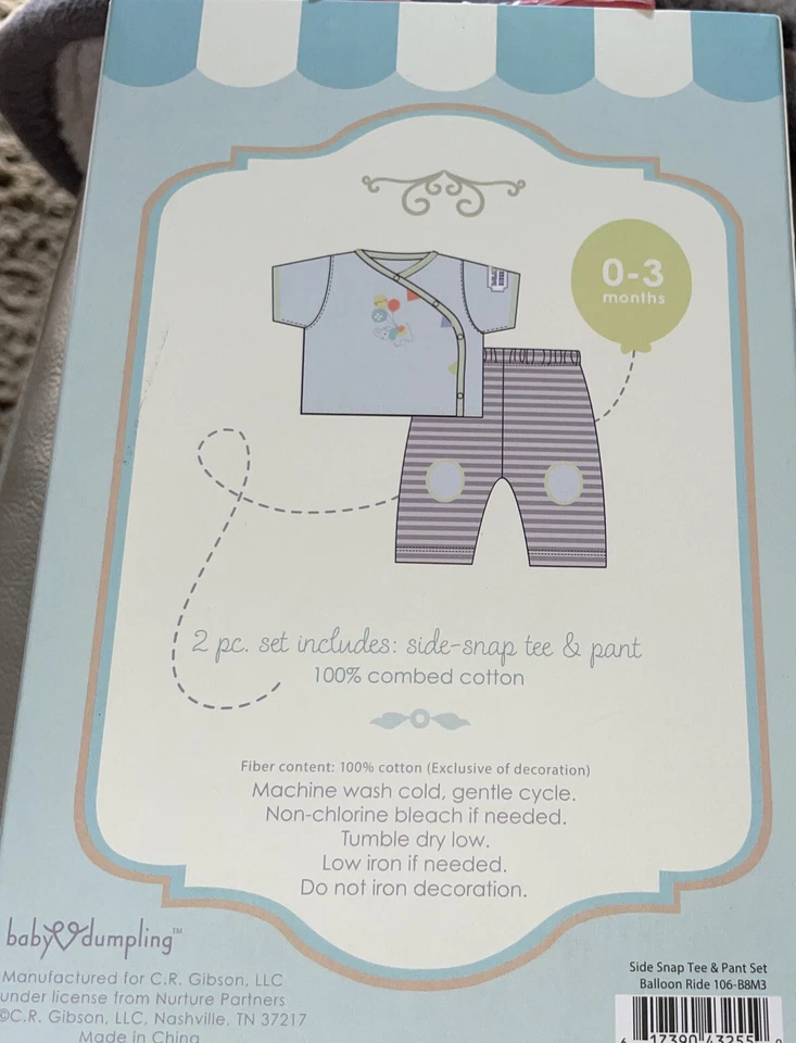 Новый C.R. Подарочный набор Gibson Side Snap футболка и брюки, размер 0-3 месяца, слон - Изображение 2 из 2