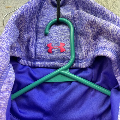Under Armour Hoodie Girls Youth YMD Purple/ Pink Cold Gear Logo Kangaroo Pocket - Picture 4 of 10
