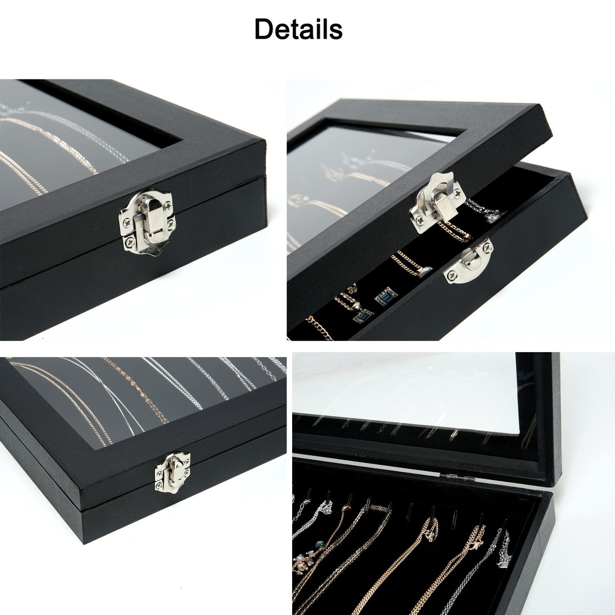 Vicoter Velvet Necklace Display Tray With 20 Hooks - Jewelry Organizer With Glass Lid, Multiple Colors - View #14