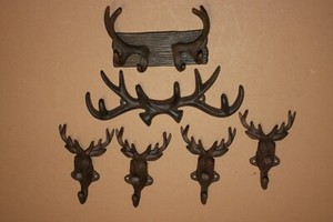 6 Deer Hunter Bathroom Decor Rustic Cast Iron Towel Hooks Deer