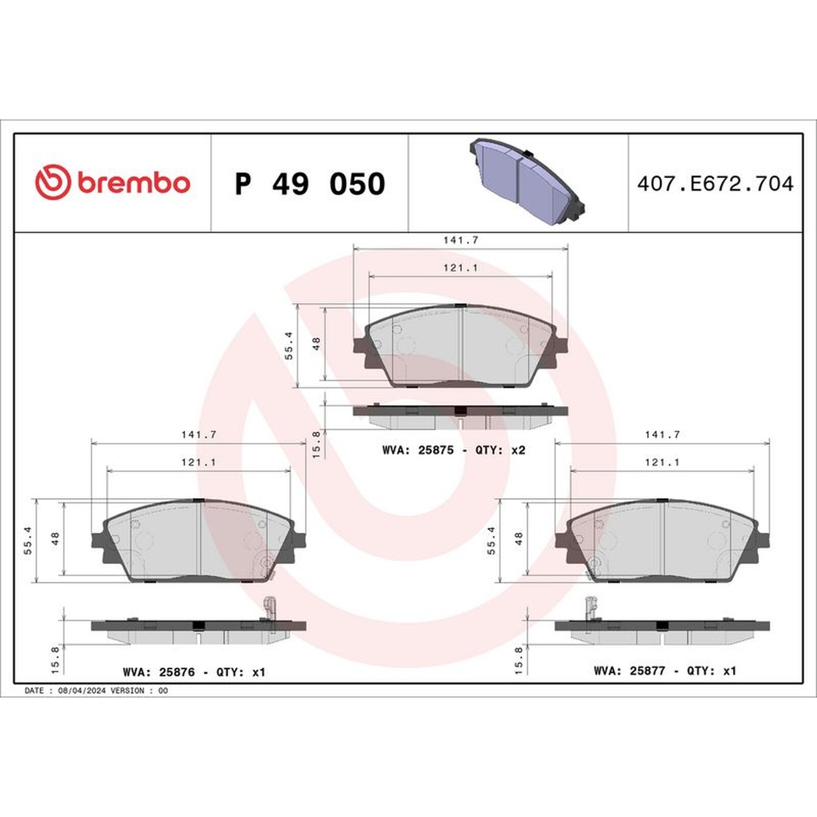Brembo Prime Brake Pad Set P49050 Fits Mazda Front Axle - Free Shipping
