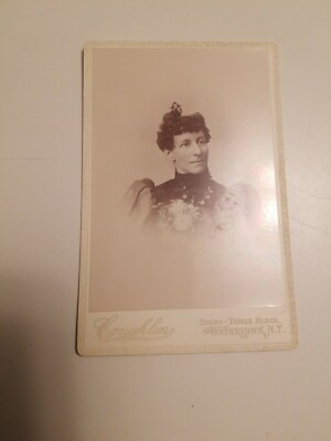 Antique Cabinet Card Woman Fancy Blouse Puffy Sleeves Coughlin Watertown NY  | eBay