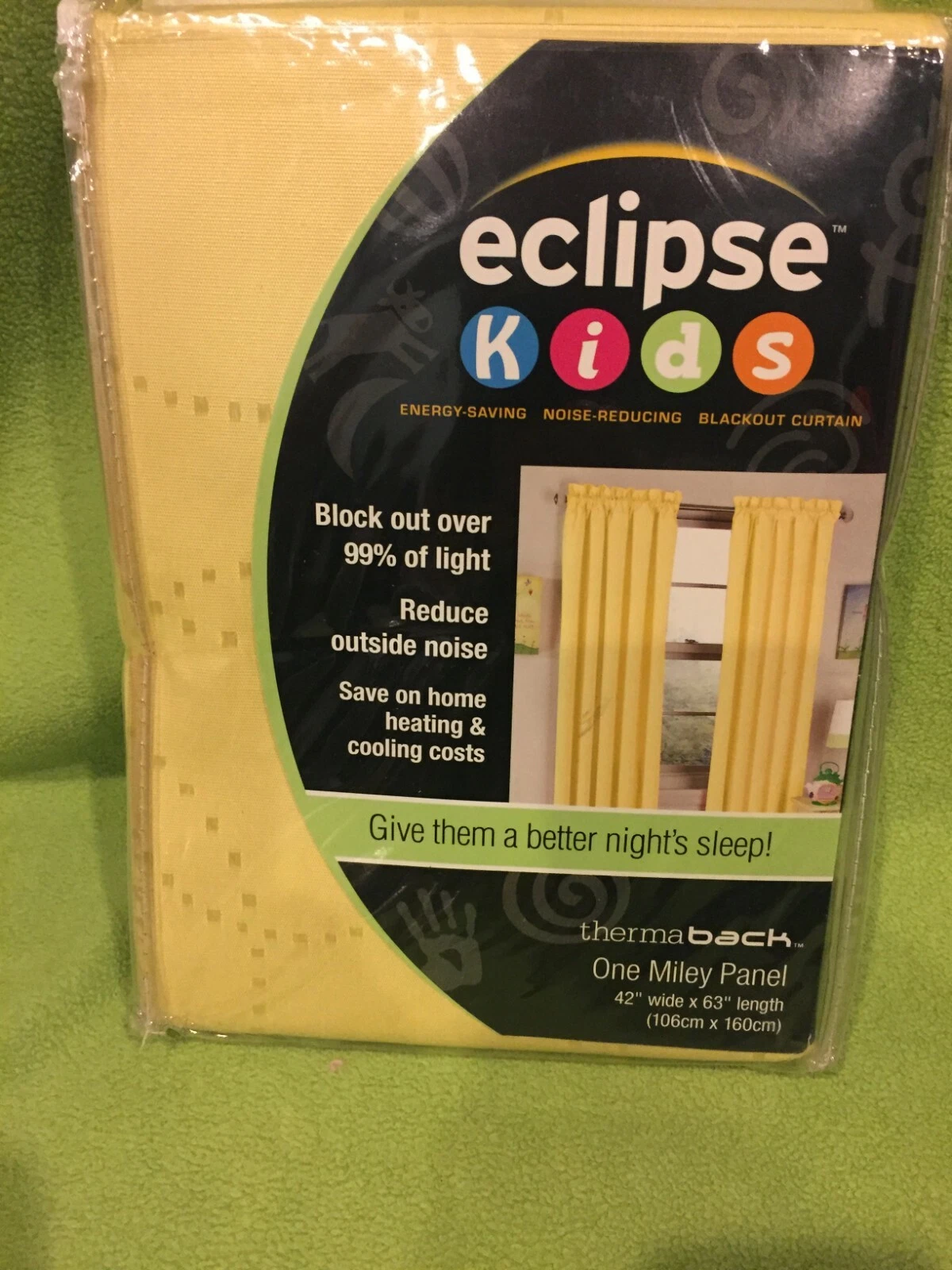 NIB-Eclipse Kids-Miley-Yellow Rod Pocket Panel -Blackout, Thermal, Energy Saving