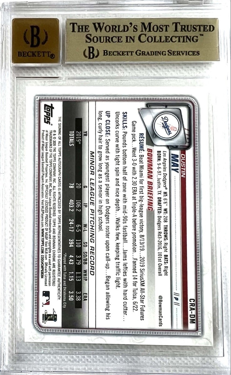 2020 Bowman Chrome Dustin May RC Auto Yellow Refractor #/75 Rookie