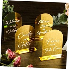 4 Pcs Arch Acrylic Wedding Reception Signs with Stand Gold Gifts and Cards