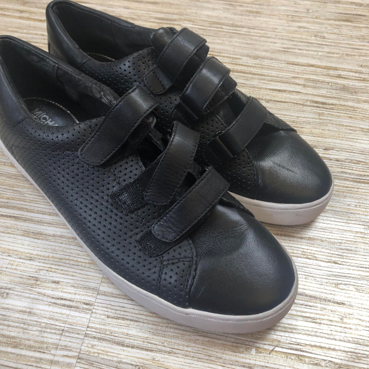 1355 Michael Kors MK perforated Leather Sneakers Womens BLACK sz 8.5 | eBay