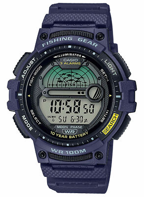 Casio WS-1200H-2AV, Fishing Tide/Moon Graph, 10 Year Battery, Blue, 3 Alarms 