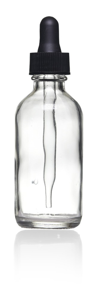 12 Pcs 2 oz [60ml] CLEAR Boston Round Glass Bottles with Standard Dropper