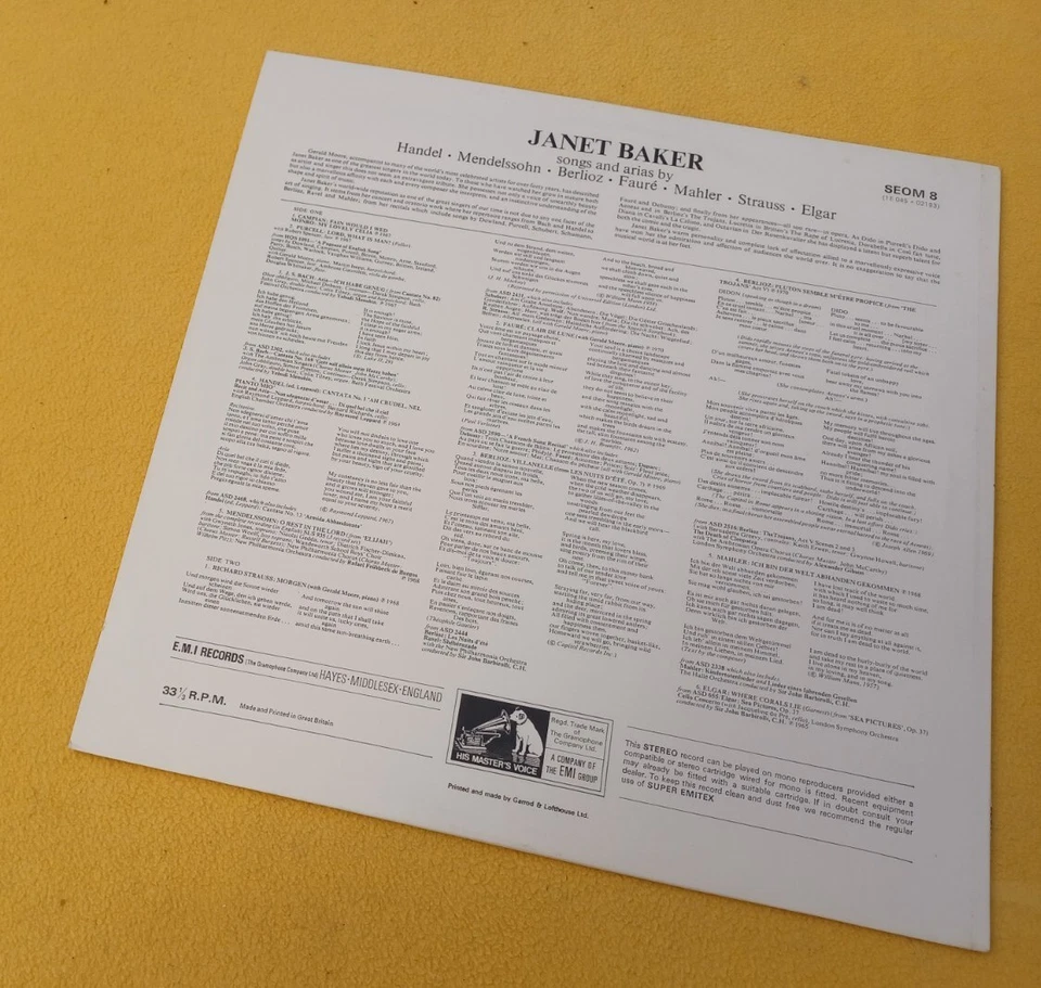 JANET BAKER " SONGS & ARIAS " SUPERB NM UK HMV LP SEOM 8 - Image 3 of 4