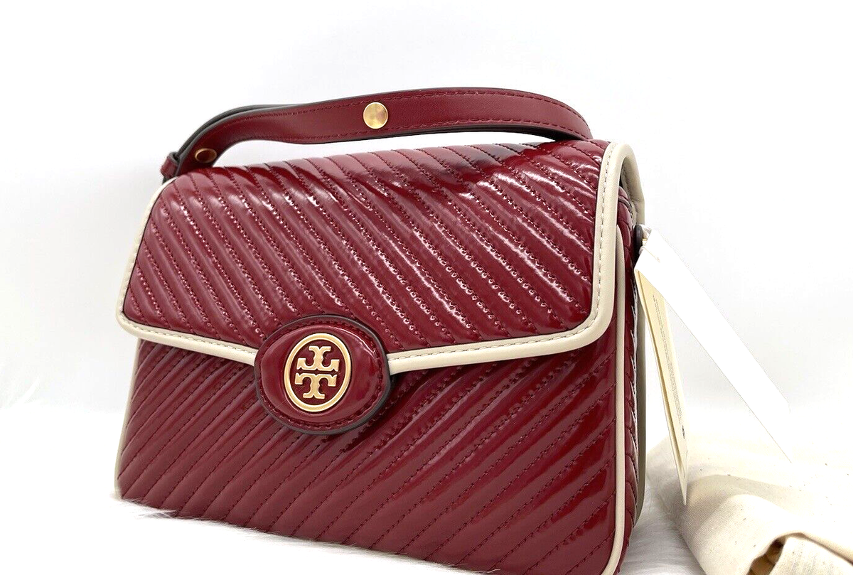 AUTH NWT $448 Tory Burch Robinson Patent Leather Quilted