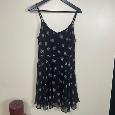 Forever 21 Floral Skater Dress Size Large Spaghetti Strap Black Pink Fit  Flare