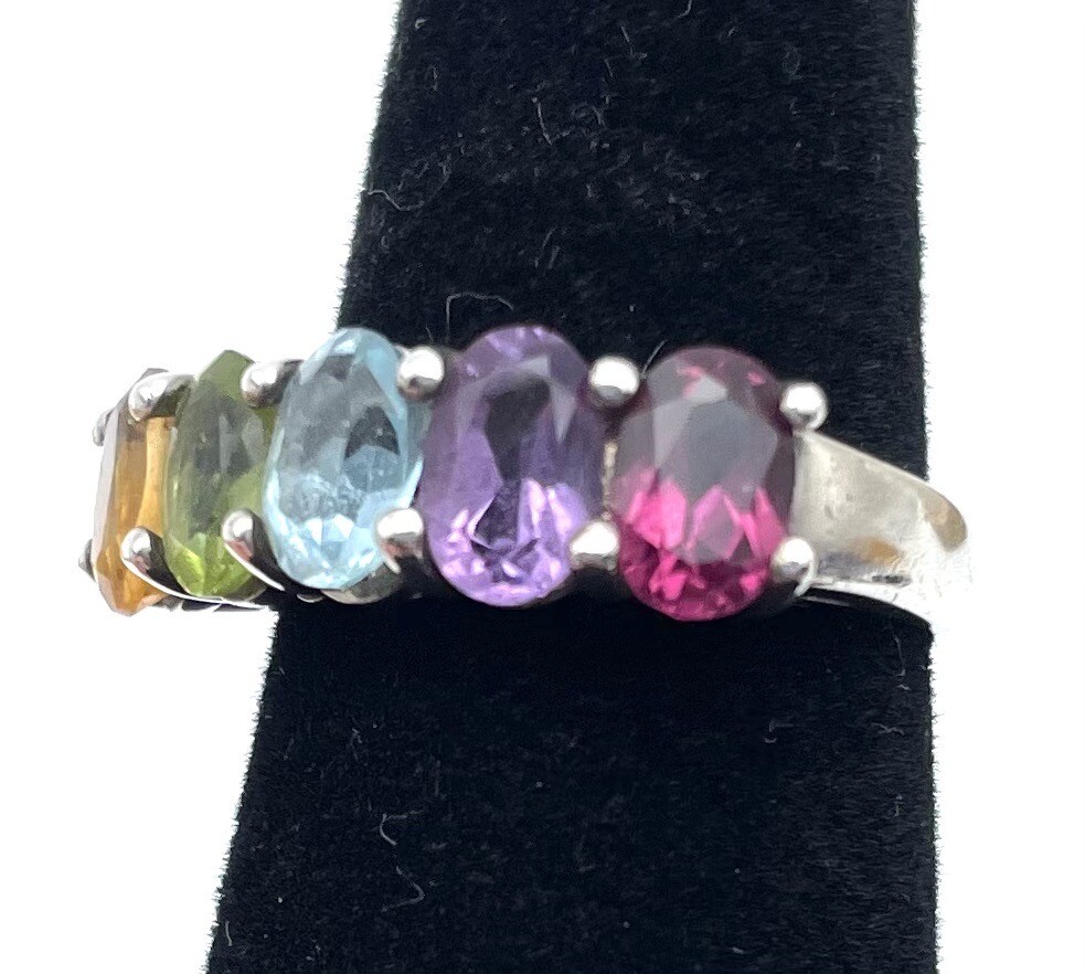 Sterling Silver Multi Gemstone Multicolor Rainbow… - image 2